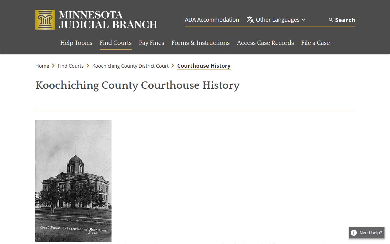 Koochiching County Court Administration courthouse history source
