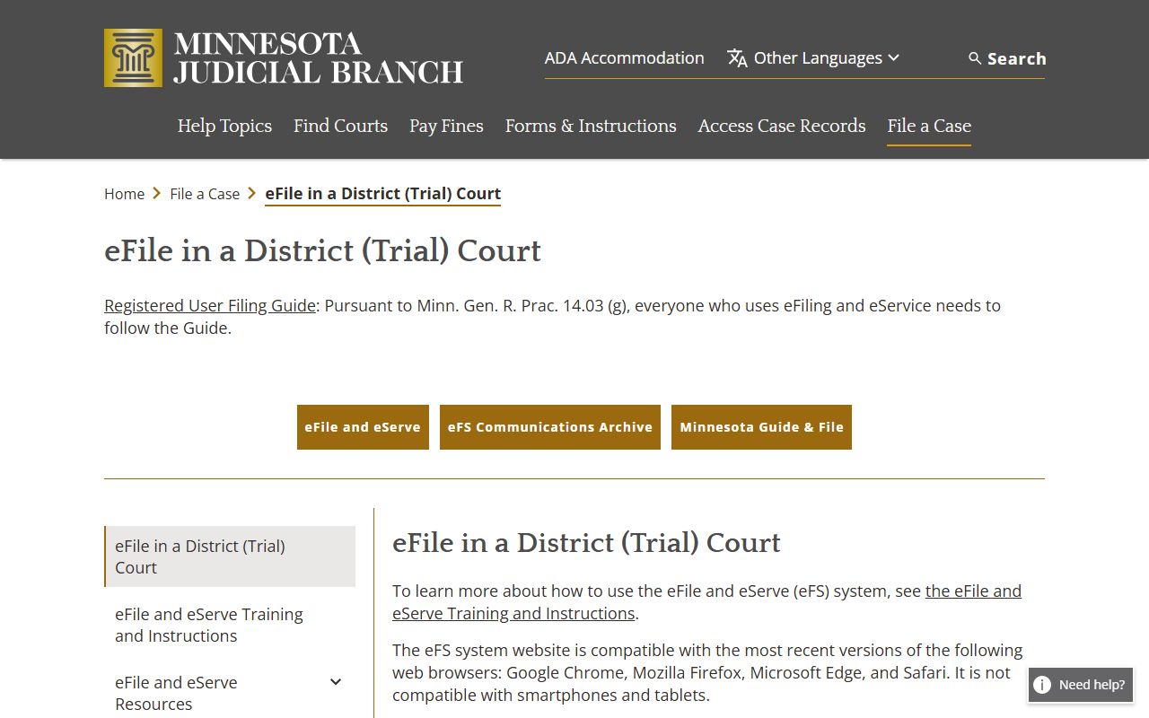 Koochiching County court charges District Court eFile and eServe source