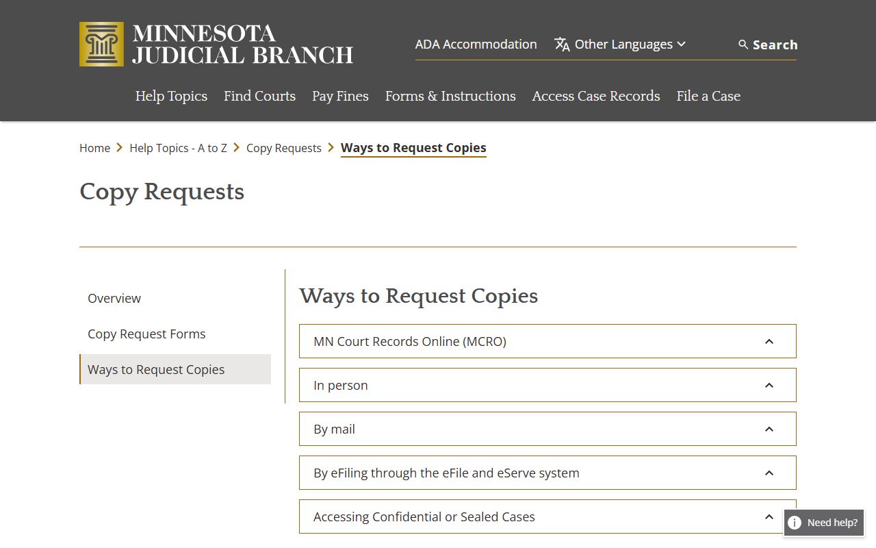 Koochiching County court records copy request methods source