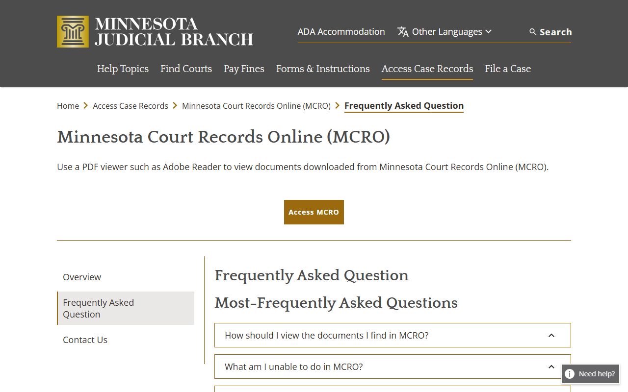 Koochiching County court records MCRO FAQ source