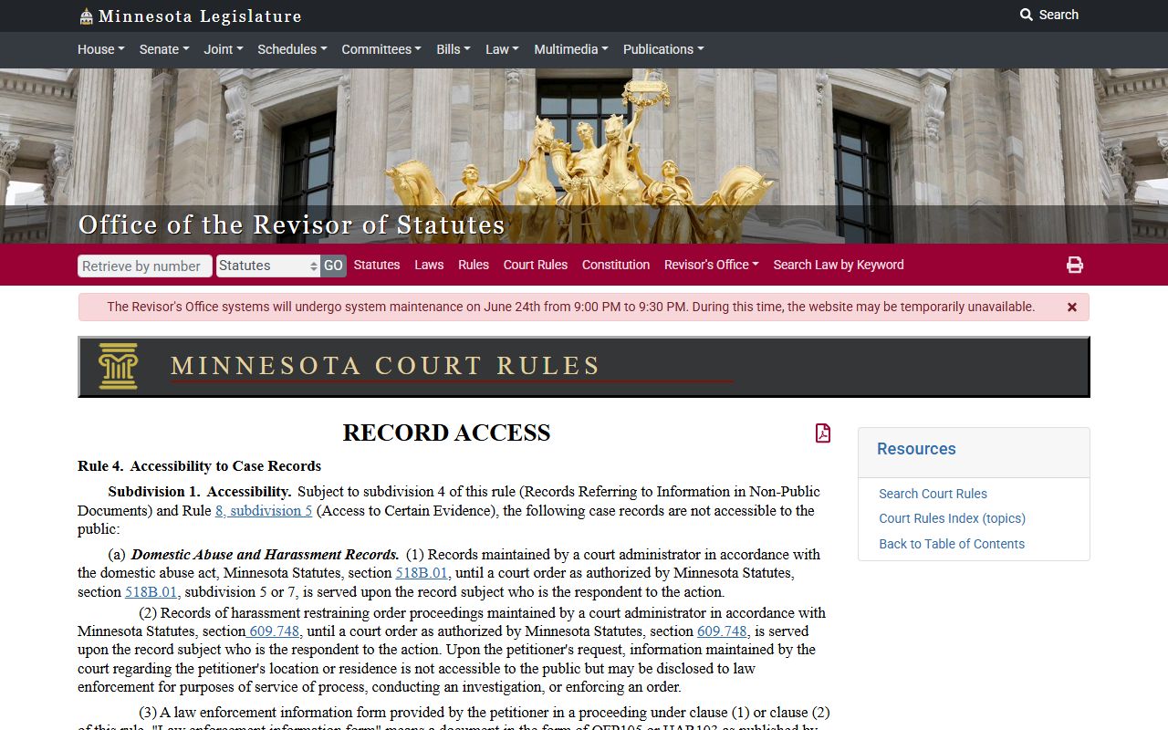 Koochiching County court records Rule 4 access source