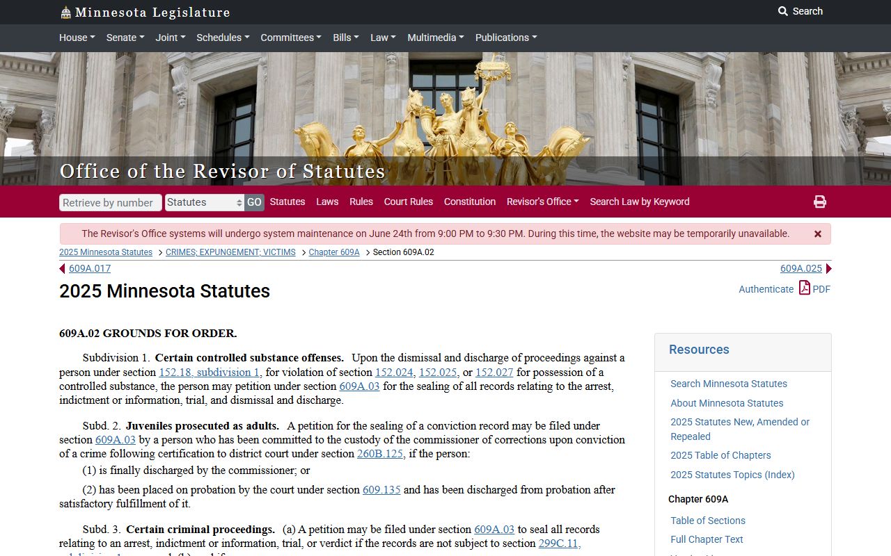 Koochiching County criminal court records expungement eligibility statute source