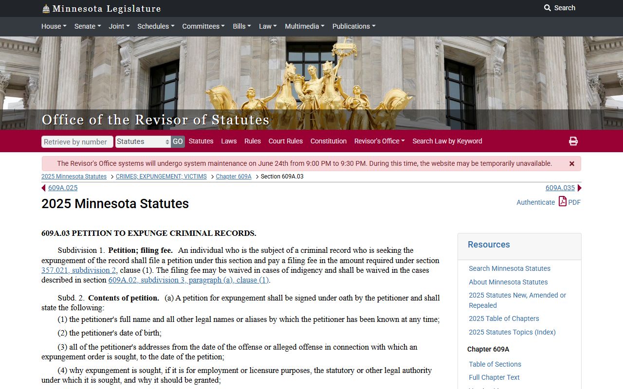 Koochiching County criminal court records expungement petition statute source
