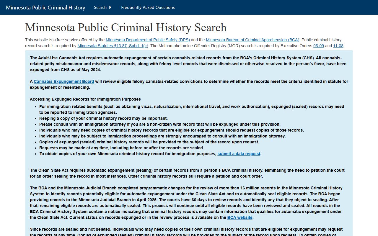 Koochiching County criminal court records BCA Public Criminal History Search source