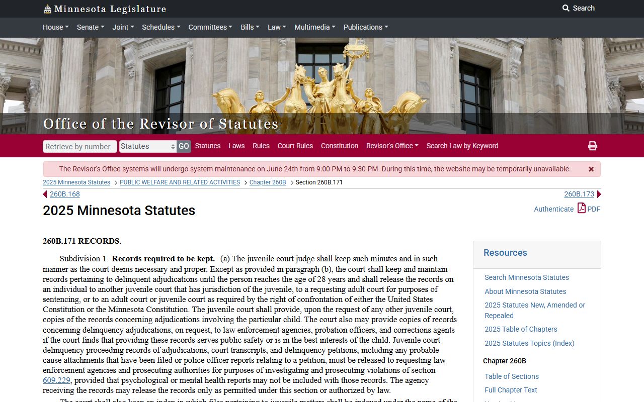 Koochiching County criminal court records juvenile delinquency access statute source