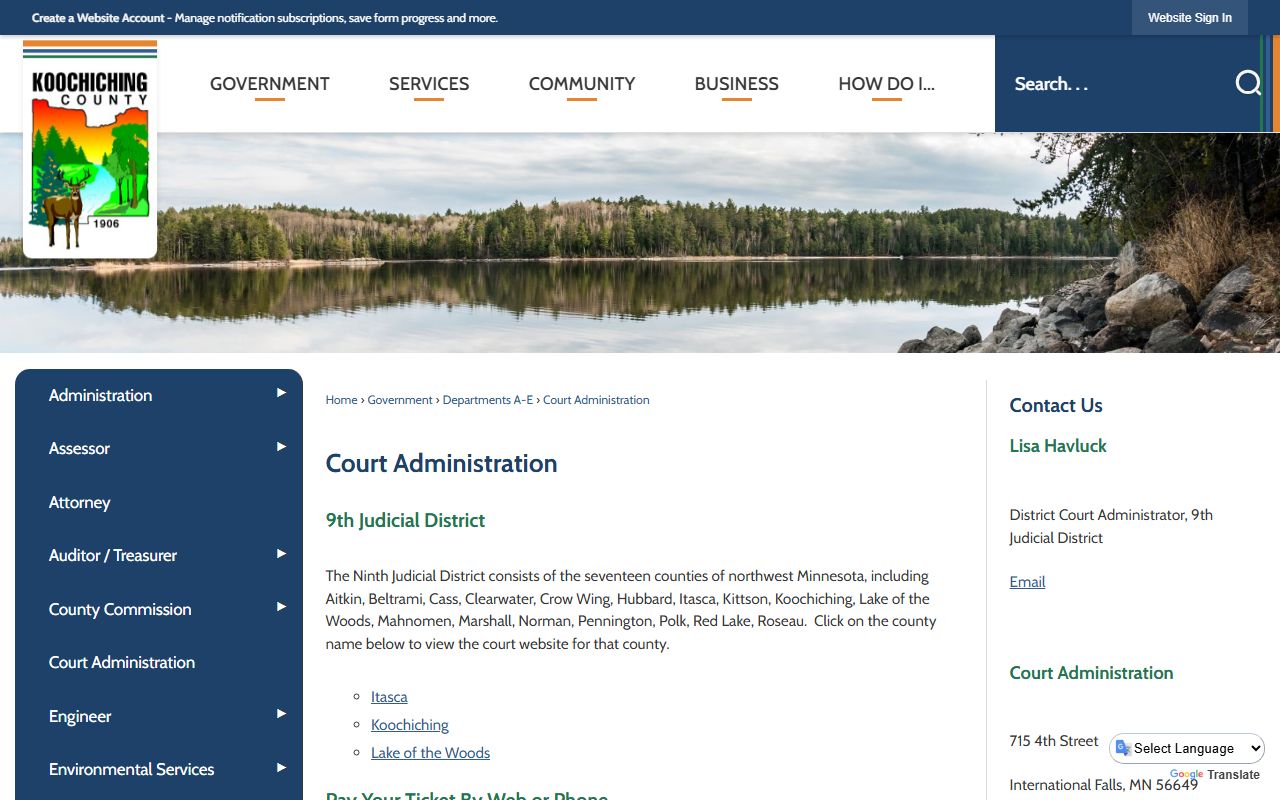 Koochiching County court records Court Administration contact
