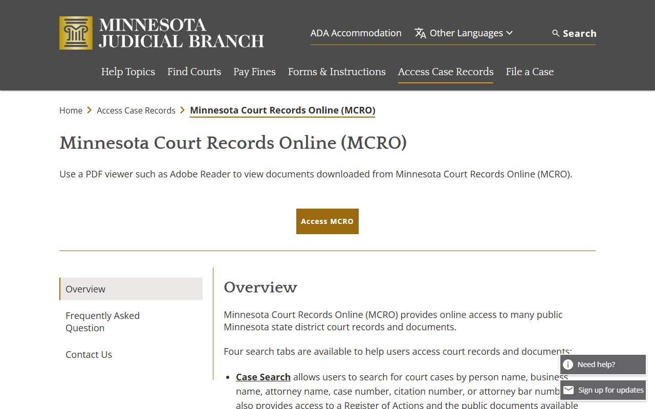 Koochiching County court records MCRO overview
