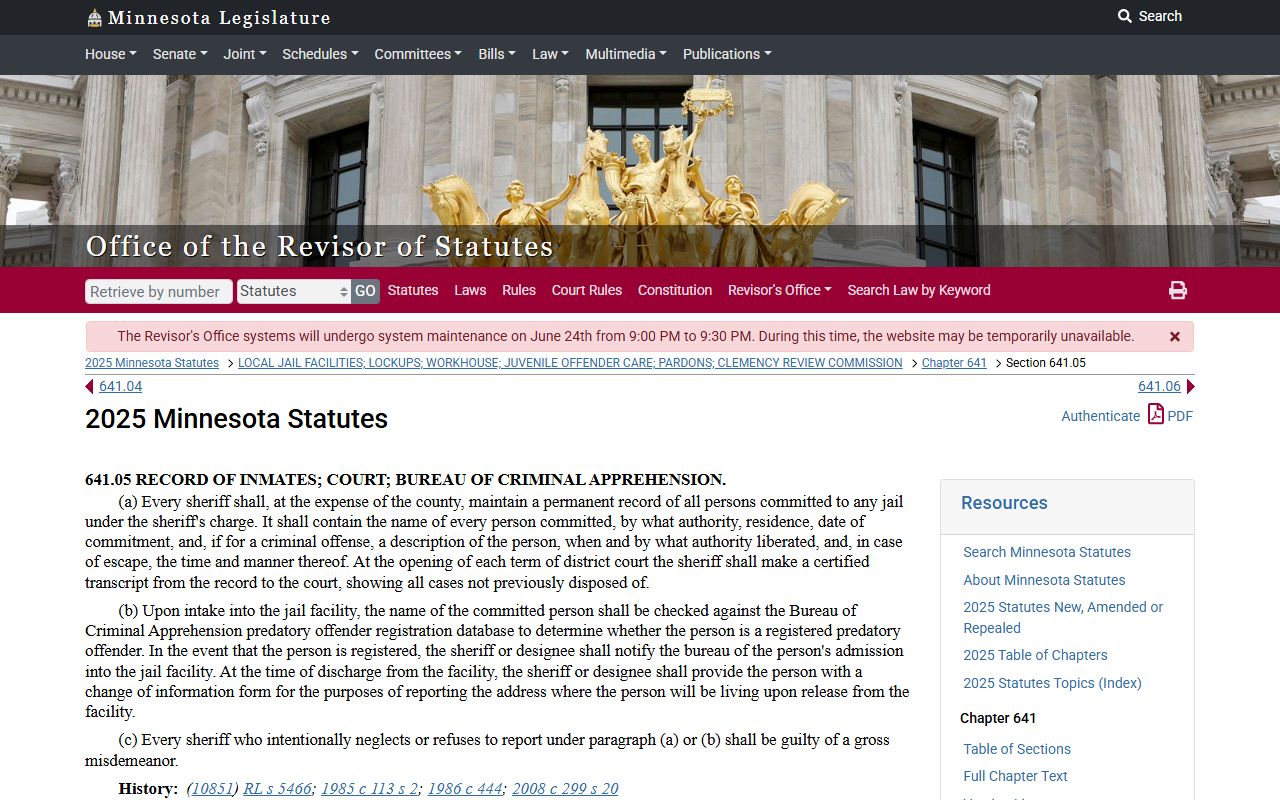 Koochiching County inmate records county jail register statute