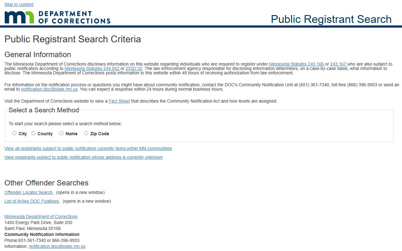 Koochiching County inmate records DOC public registrant search