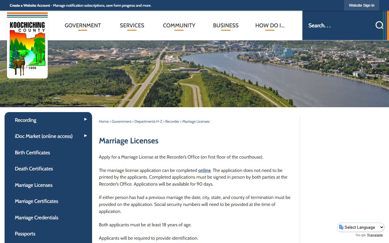 Koochiching County marriage records marriage license source