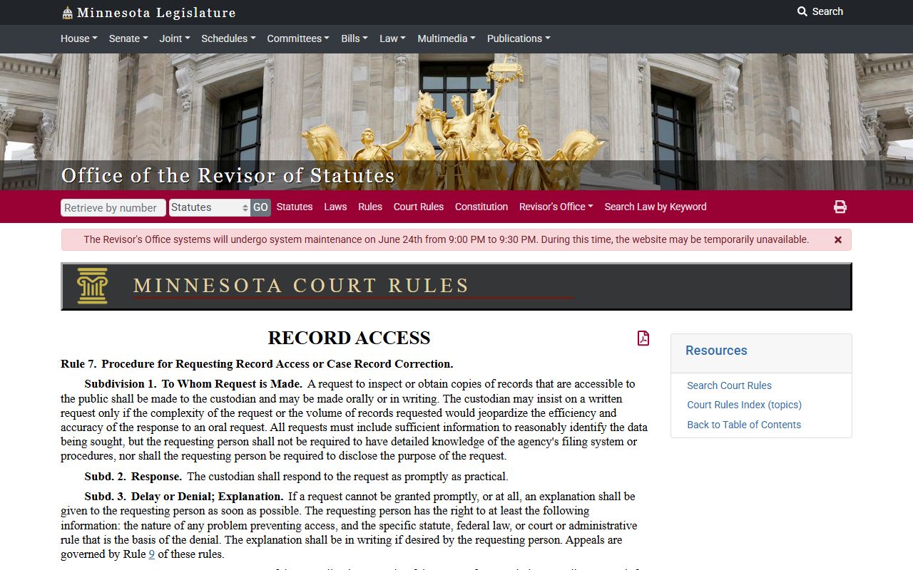 Koochiching County probate records Rule 7 court record request source