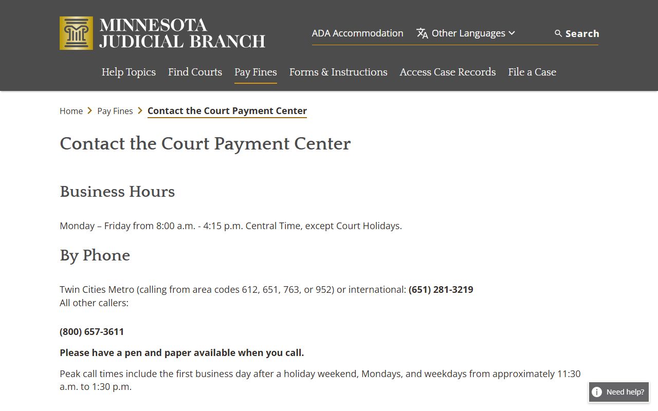 Koochiching County traffic court records Court Payment Center contact source