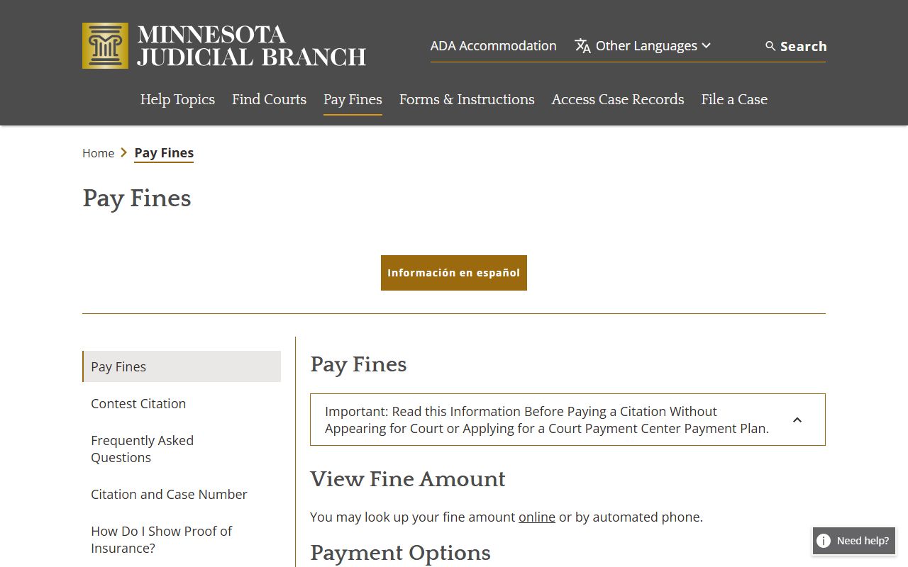 Koochiching County traffic court records Court Payment Center source