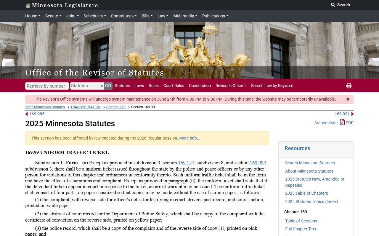 Koochiching County traffic court records uniform traffic citation statute