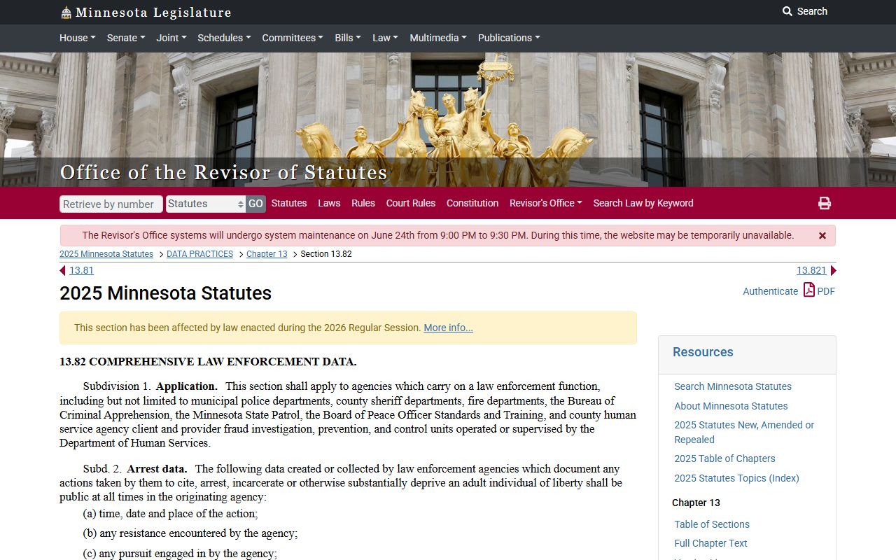 Koochiching County warrant records law enforcement data statute