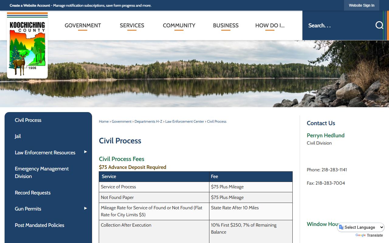 Koochiching County warrant records sheriff civil process source